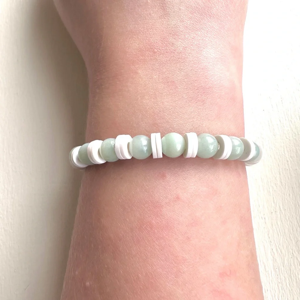 Clay bead bracelet pearl bead handmade stretch - Picture 4 of 4